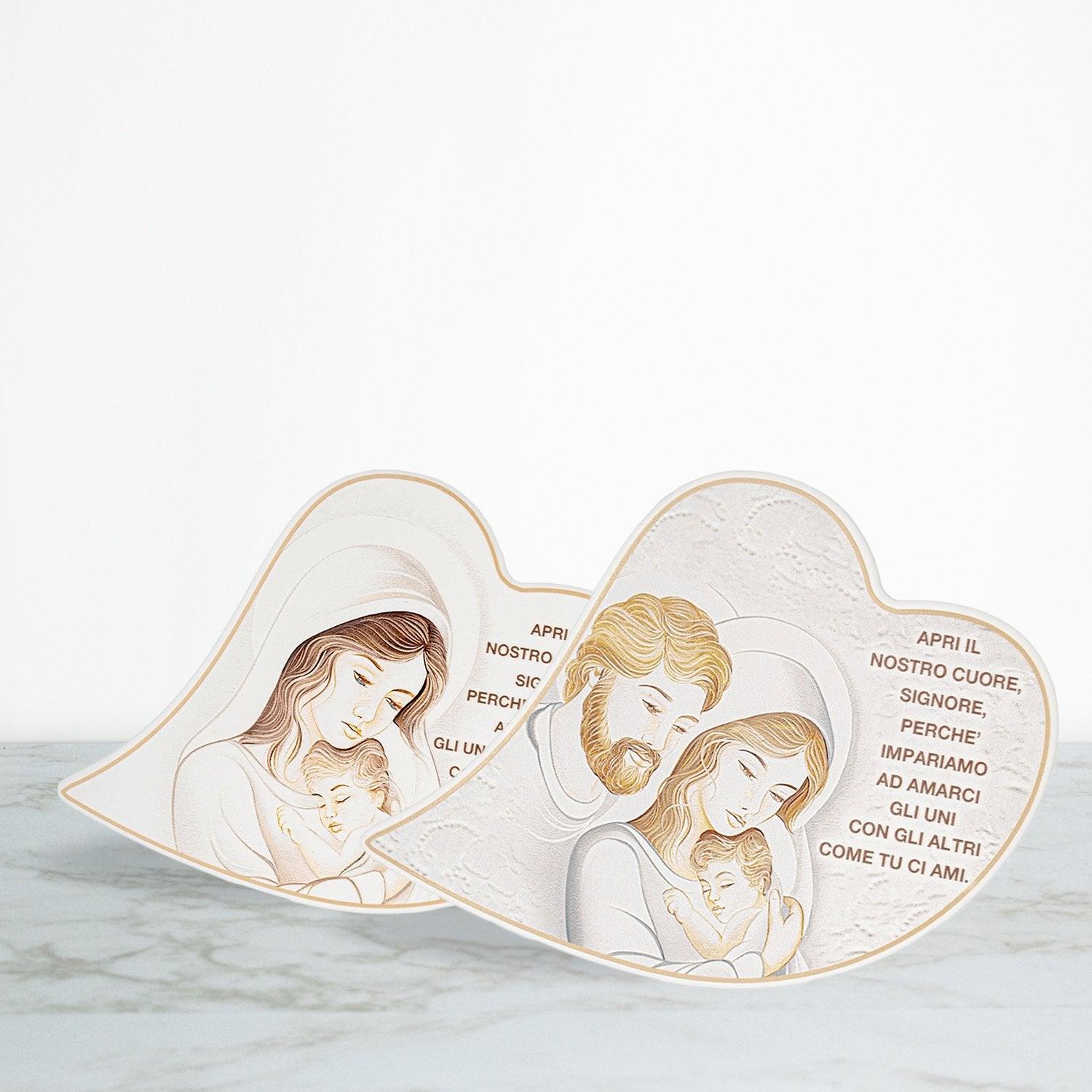 Icona Cuore a Tema Maternità o Sacra Famiglia con Frase stampata a rilievo su Legno Laccato Icone Sacre Albalu Bomboniere   