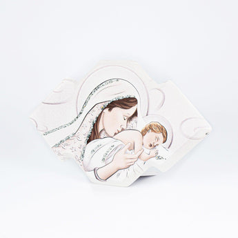 Bomboniera Icona Sacra Maternità Glitterata su Legno Sagomato da Appoggio e Muro Icone Sacre Albalu Bomboniere Maternità 2 18x11 cm 