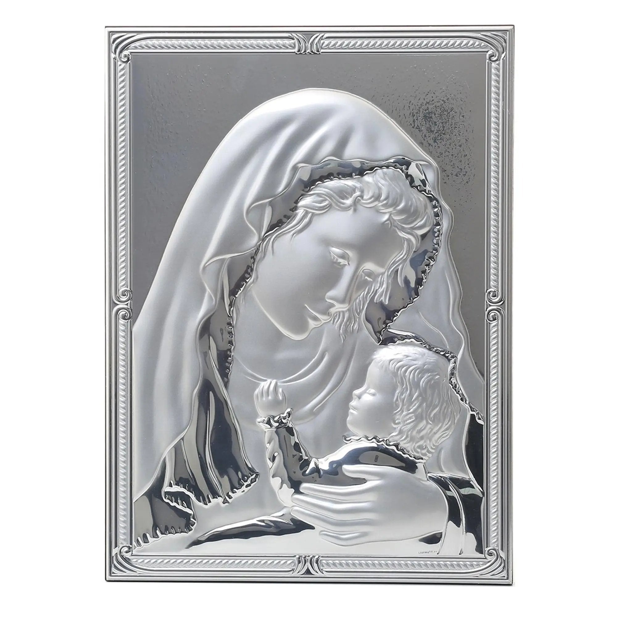 Icona Sacra Madonna con Bambino Grande con Bordo decorato misura 22x30 cm Icone Sacre Albalu Bomboniere   