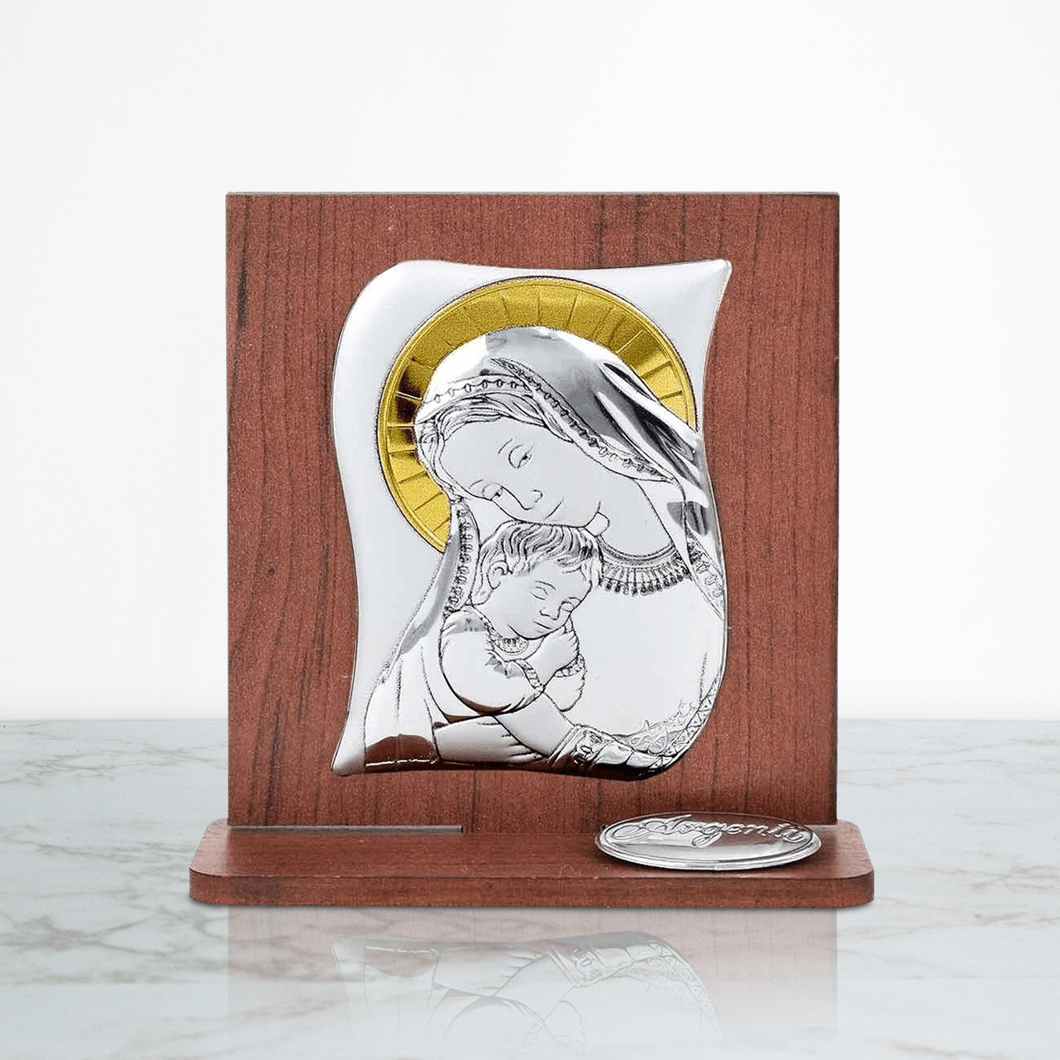 Bomboniera Icona Sacra Madonna con Bambino in Argento Laminato Icone Sacre Albalu Bomboniere   
