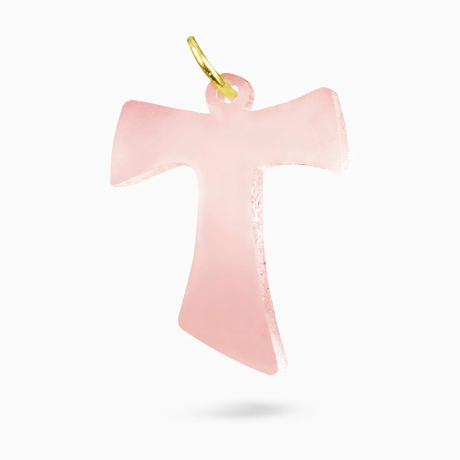 Ciondolo a forma di Croce Tao in Plex Colorato Bianco Rosa o Celeste con foro e anellino Albalu Bomboniere