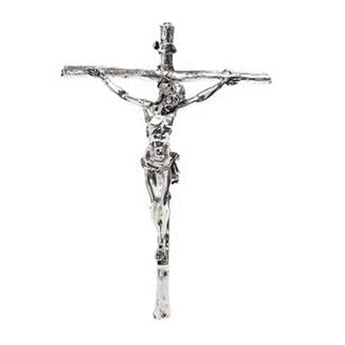 Crocifisso da parete moderno Cristo croce piccola in resina argentata Oggetti Sacri Albalu Bomboniere   
