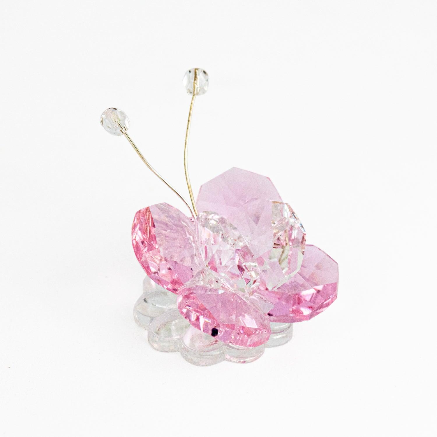 Farfalla con Base da Appoggio in Cristallo Colorato Cristalli Albalu Bomboniere Rosa  