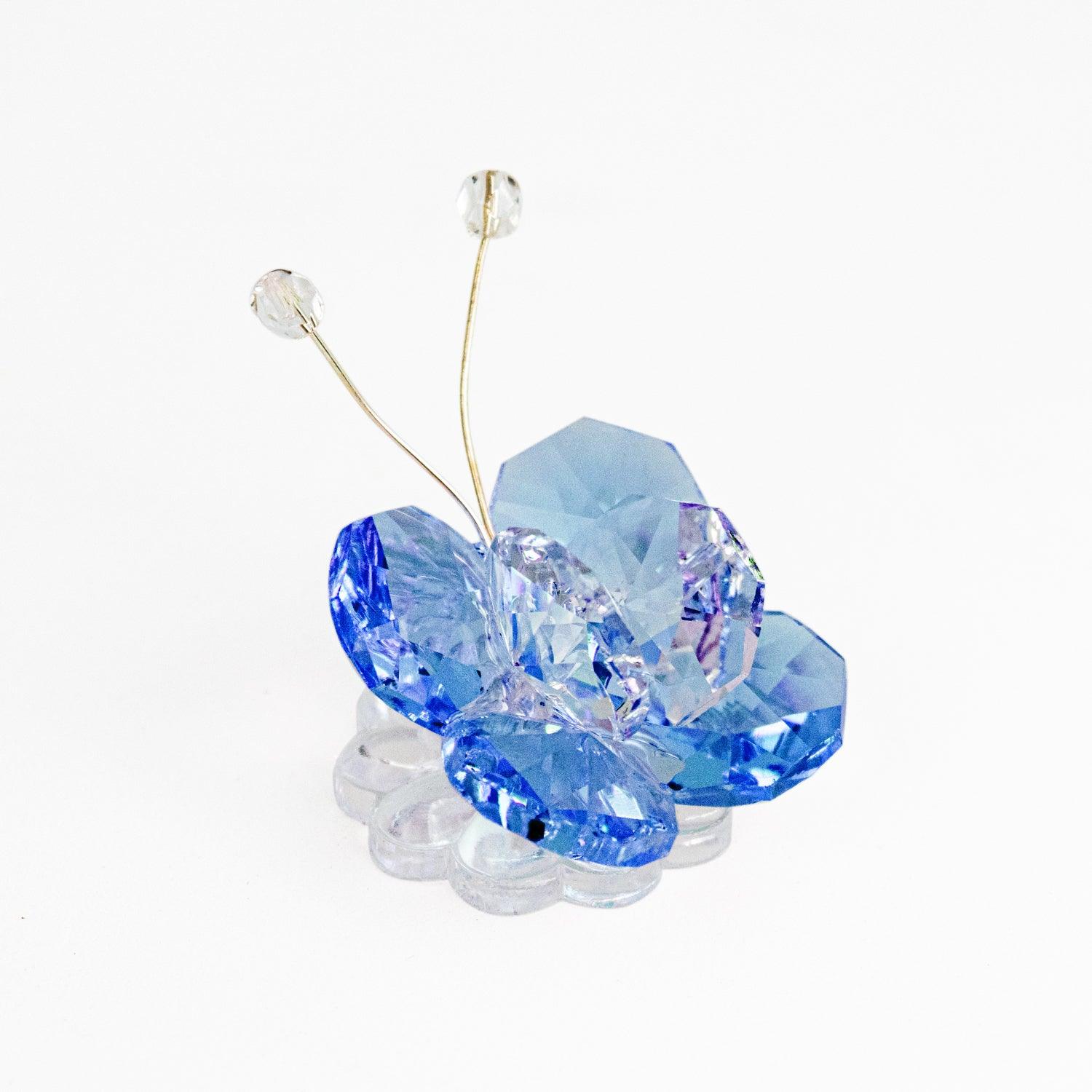 Farfalla con Base da Appoggio in Cristallo Colorato Cristalli Albalu Bomboniere Blu  