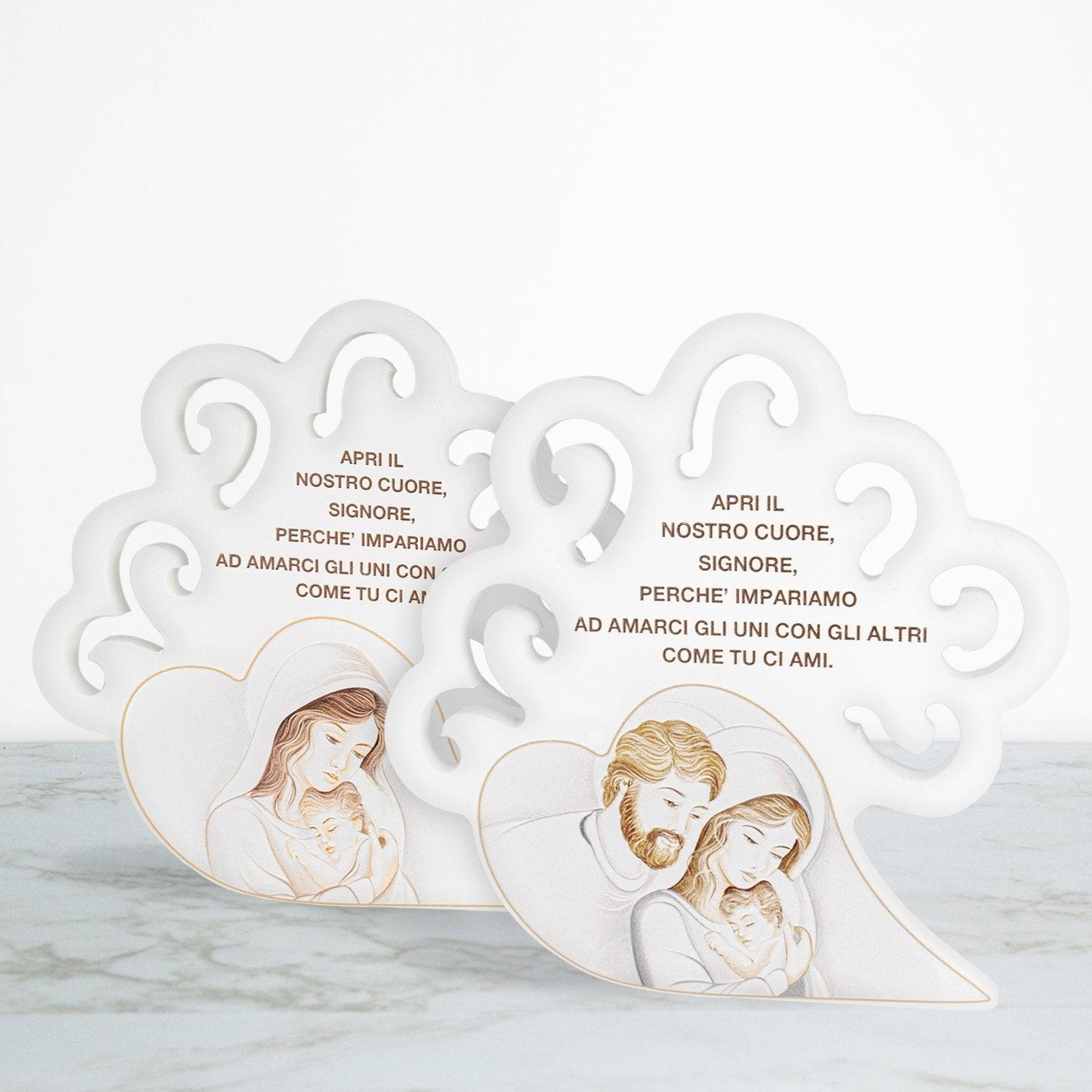 Icona Albero della Vita Cuore a Tema Maternità o Sacra Famiglia stampata a rilievo su Legno Laccato Albalu Bomboniere