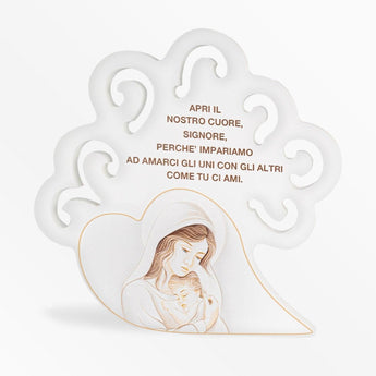 Icona Albero della Vita Cuore a Tema Maternità o Sacra Famiglia stampata a rilievo su Legno Laccato Albalu Bomboniere