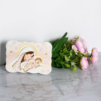 Icona Nuvoletta Tema Maternità Glitterata su Legno Sagomato da Appoggio e Muro Icone Sacre Albalu Bomboniere   