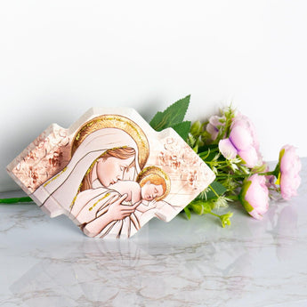 Bomboniera Icona Sacra Maternità Glitterata su Legno Sagomato da Appog – Albalu  Bomboniere