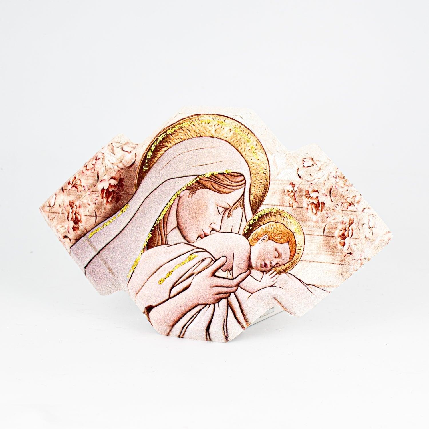 Bomboniera Icona Sacra Maternità Glitterata su Legno Sagomato da Appoggio e Muro Icone Sacre Albalu Bomboniere Maternità 3 18x11 cm 