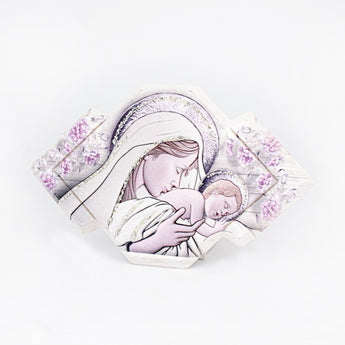 Bomboniera Icona Sacra Maternità Glitterata su Legno Sagomato da Appoggio e Muro Icone Sacre Albalu Bomboniere Maternità 4 18x11 cm 