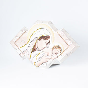 Bomboniera Icona Sacra Maternità Glitterata su Legno Sagomato da Appoggio e Muro Icone Sacre Albalu Bomboniere Maternità 1 18x11 cm 