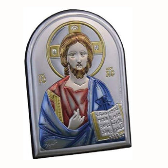 Icona Sacra Ad Arcata In Argento Laminato Colorato Icone Sacre Albalu Bomboniere Cristo Pantocratore  