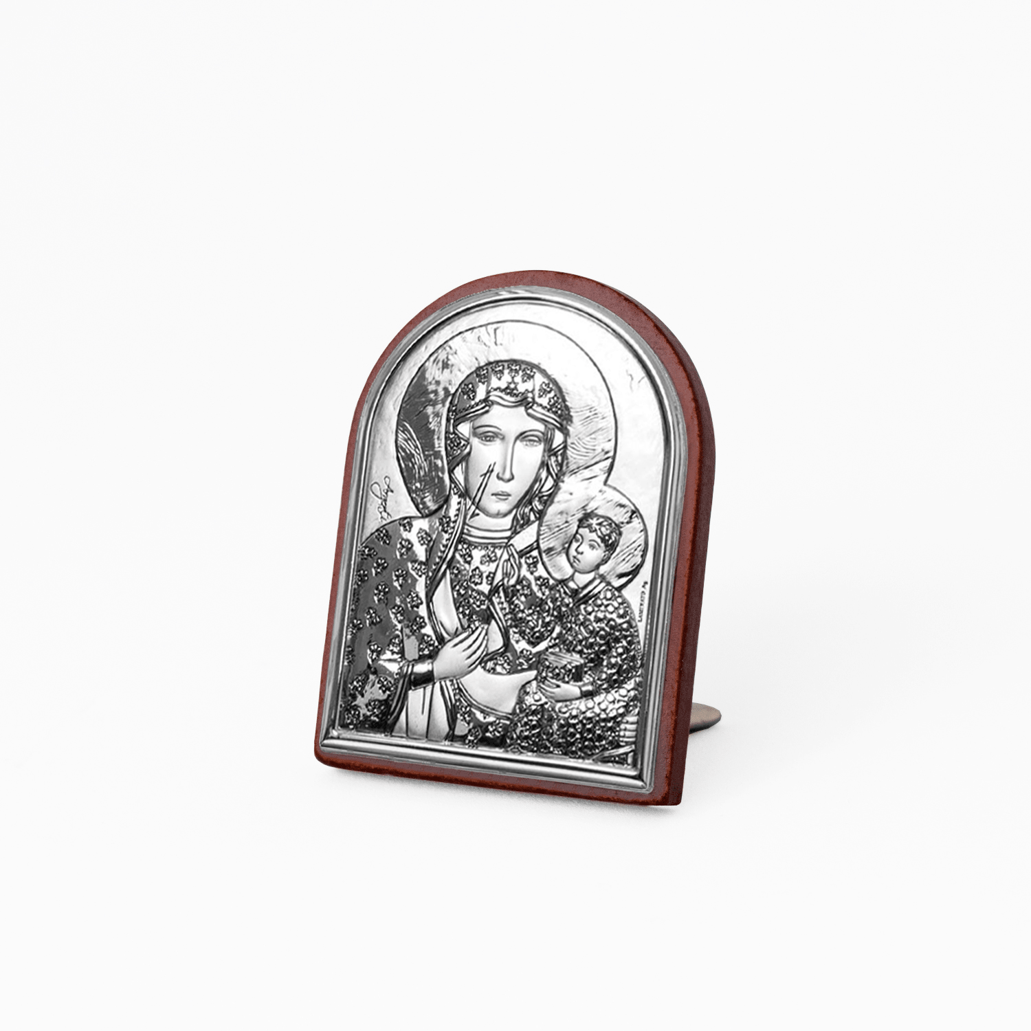 Icona Sacra Ad Arcata in Argento Laminato Con Retro In Legno da Appoggio e Muro Icone Sacre Albalu Bomboniere Madonna di Częstochowa Mini 