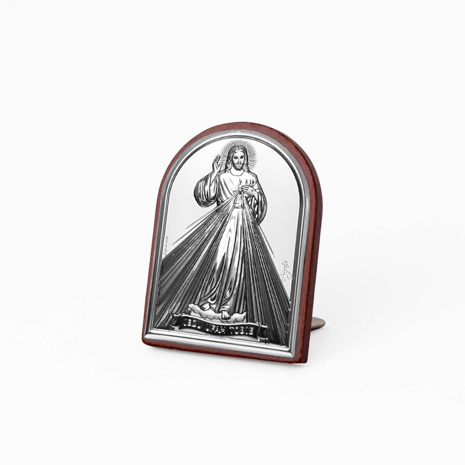 Icona Sacra Ad Arcata in Argento Laminato Con Retro In Legno da Appoggio e Muro Icone Sacre Albalu Bomboniere Cristo Mini 