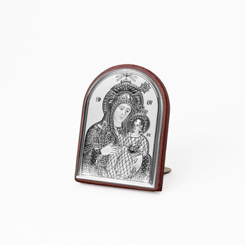 Icona Sacra Ad Arcata in Argento Laminato Con Retro In Legno da Appoggio e Muro Icone Sacre Albalu Bomboniere Madonna di Betlemme Mini 