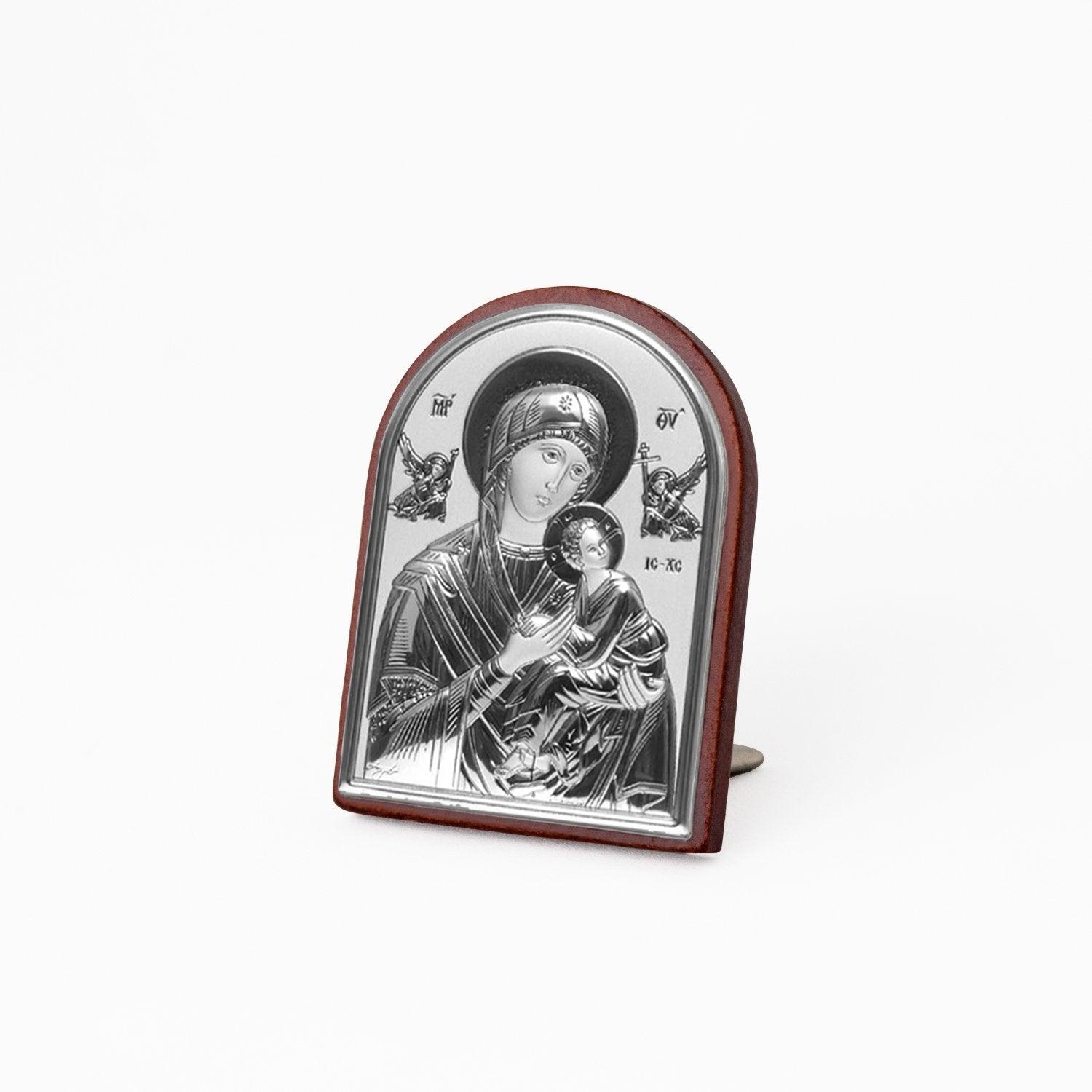 Icona Sacra Ad Arcata in Argento Laminato Con Retro In Legno da Appoggio e Muro Icone Sacre Albalu Bomboniere   