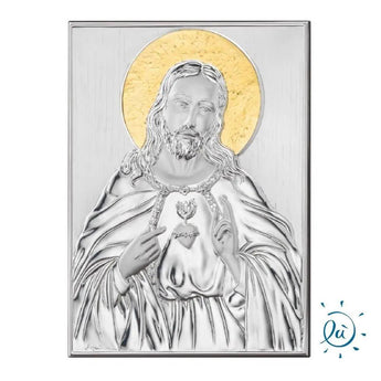 Icona Sacra Gesù Cristo Argento Laminato Sacro Cuore Icone Sacre Albalu Bomboniere Argento  