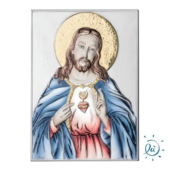 Icona Sacra Gesù Cristo Argento Laminato Sacro Cuore Icone Sacre Albalu Bomboniere Colorato  