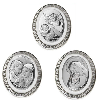 Icona Sacra Ovale Angeli, Sacra Famiglia e Maternità in Argento con retro in Porcellana Albalu Bomboniere