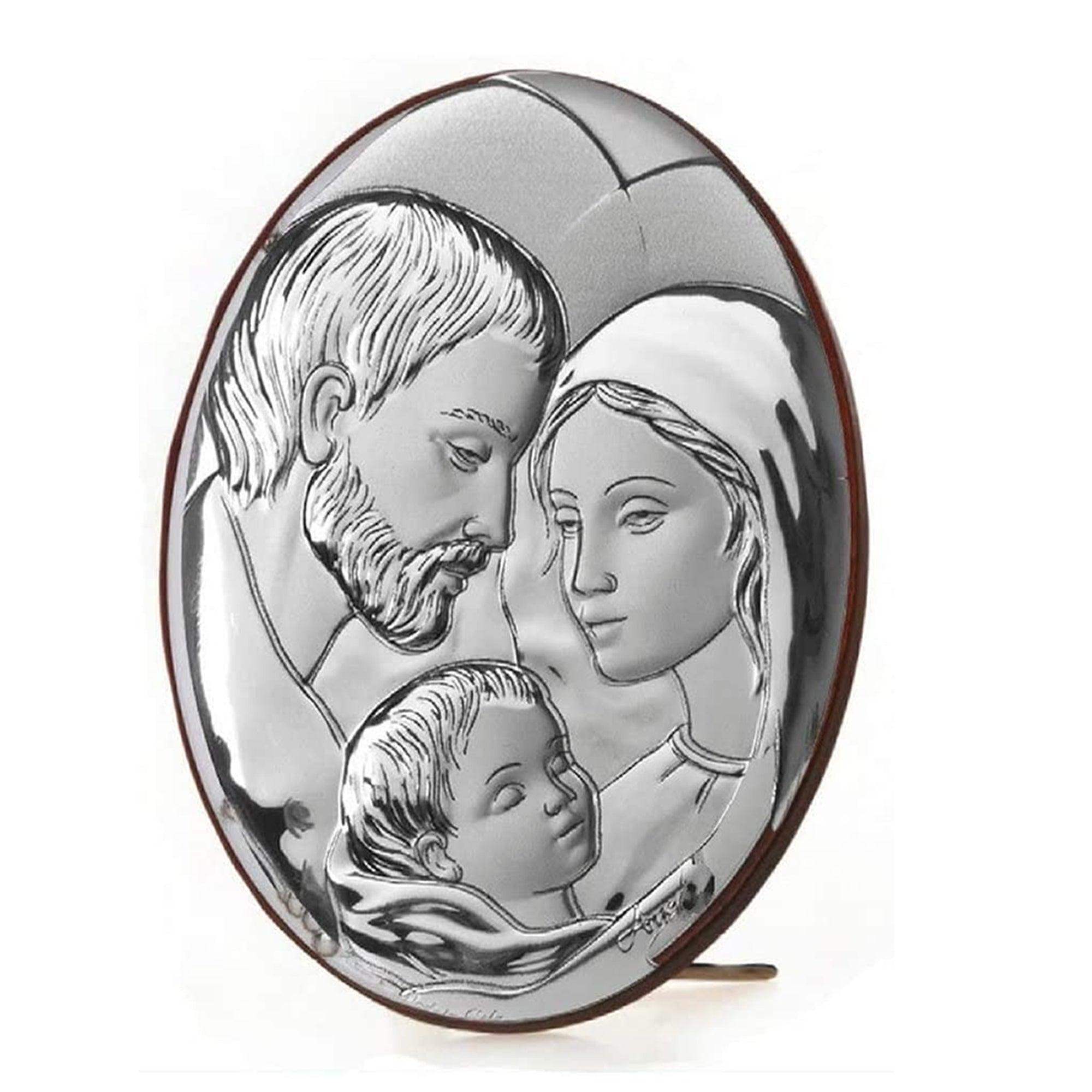 Icona Sacra Ovale in Argento Laminato Icone Sacre Albalu Bomboniere Sacra Famiglia  