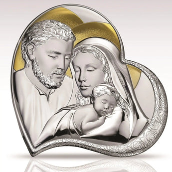 Icona Sacra Sacra Famiglia Cuore Argento Bilaminato Decorato Oro Albalu Bomboniere