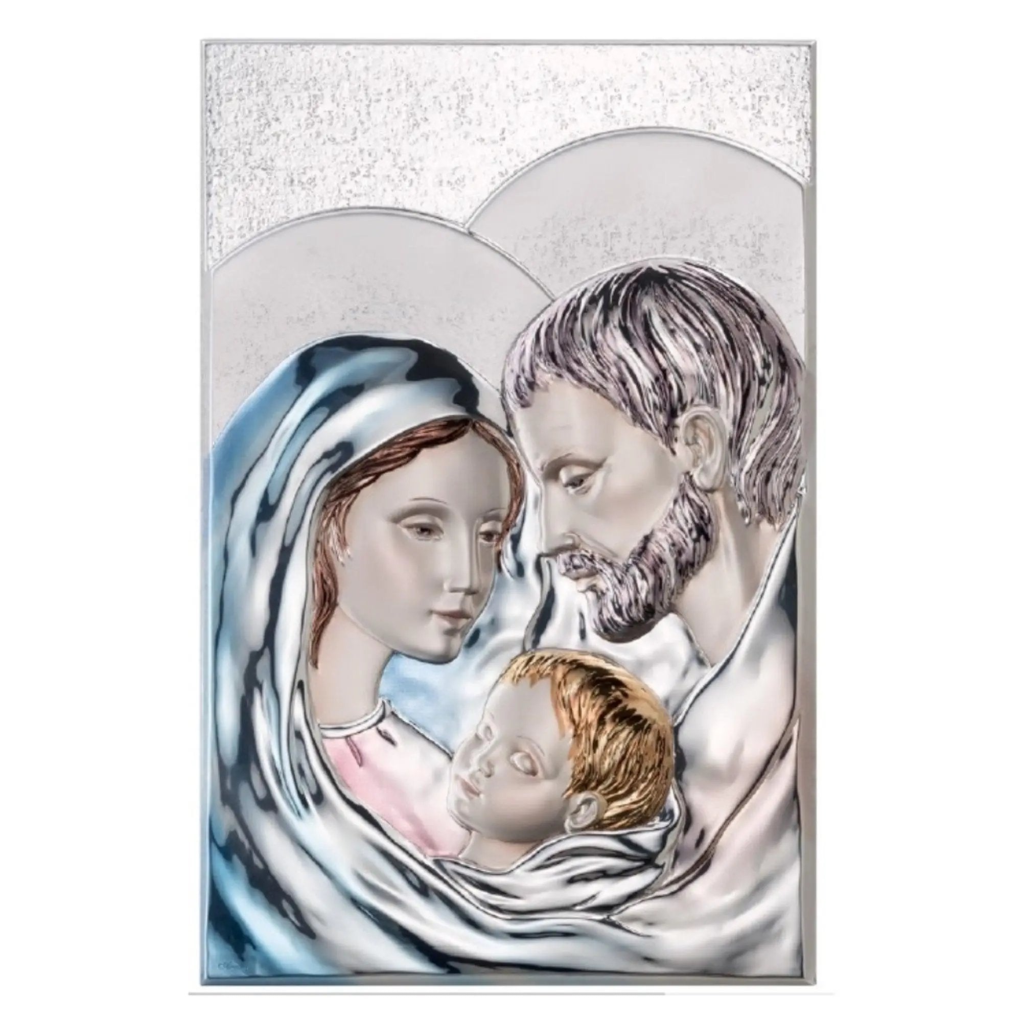 Icona Sacra Sacra Famiglia Grande Colorata Fondo Sabbiato misure 19x32 cm Albalu Bomboniere