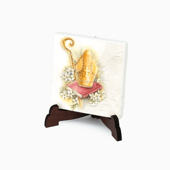 Confettata Magnete Sacro in Gres Porcellanato Decorata con supporto da Appoggio e Scatola Magneti Albalu Bomboniere Mitra Cappello  