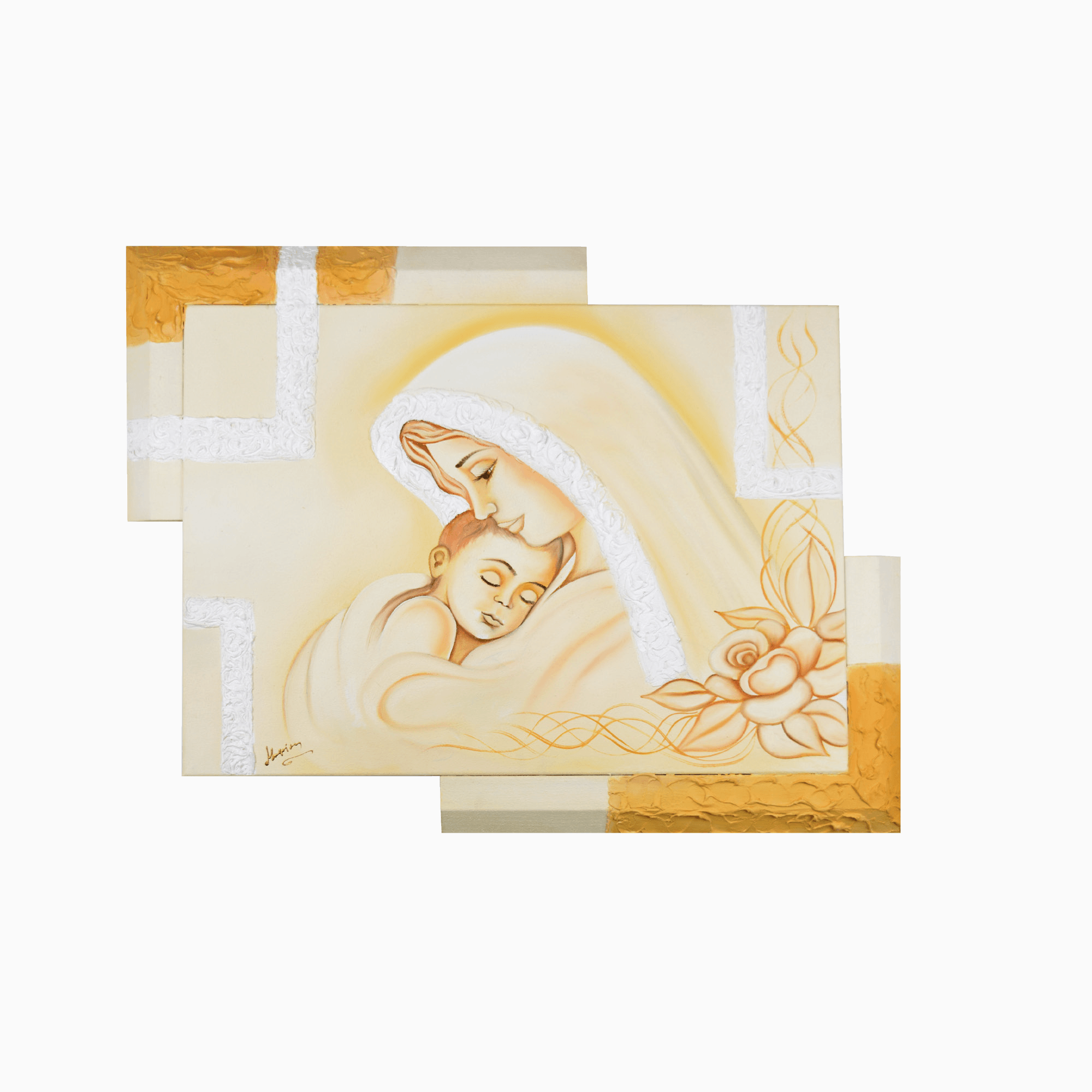 Quadro Maternità oro con Cornice Stuccata- Quadro 100% made in Italy- Albalu Bomboniere