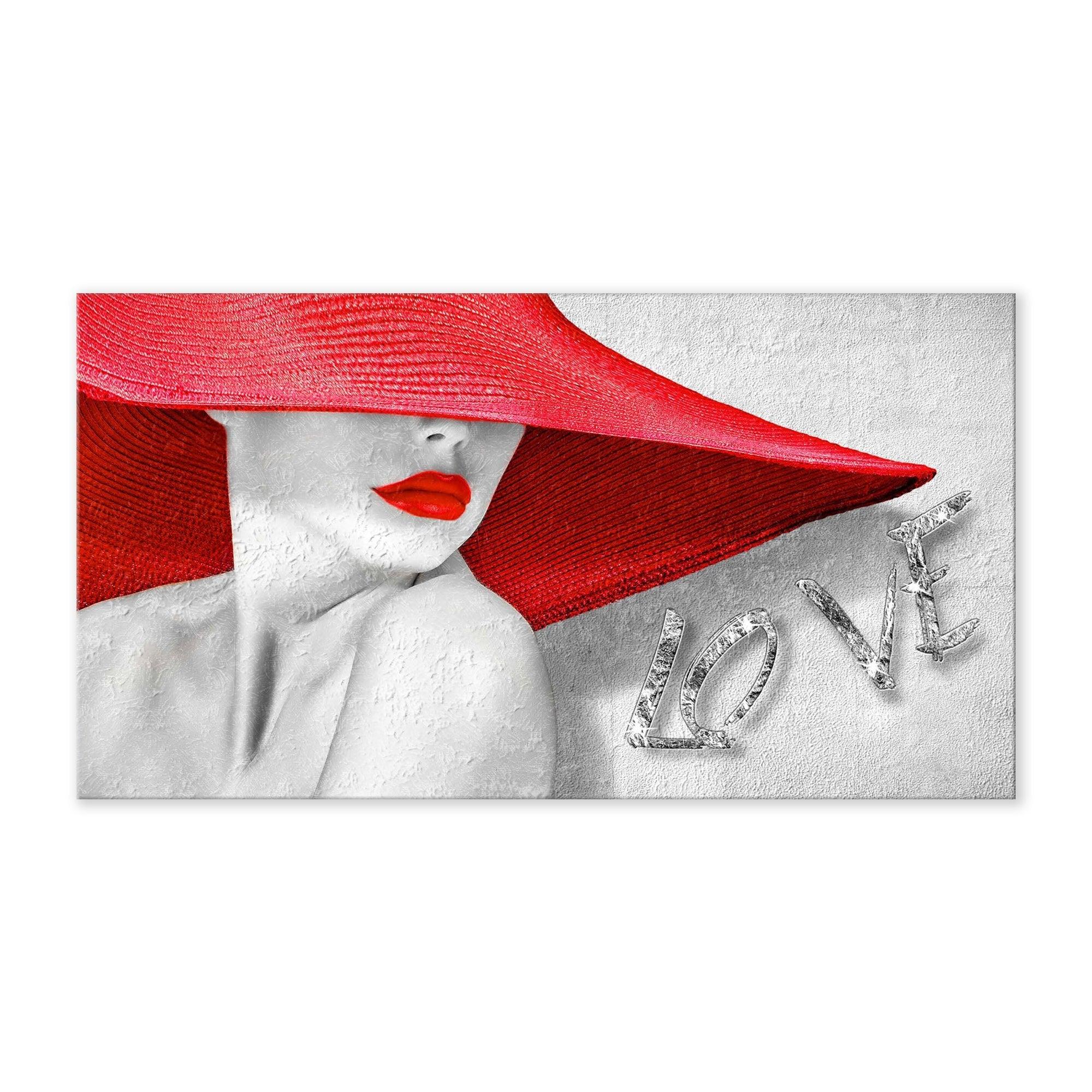 Quadro con Donna e Amore Labbra e Cappello Rosso Stampa su Tela 77x143 Albalu Bomboniere