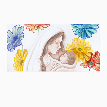 Tela Maternità dipinta a mano con Margherite colorate effetto Resina- Quadro 100% made in Italy- Albalu Bomboniere